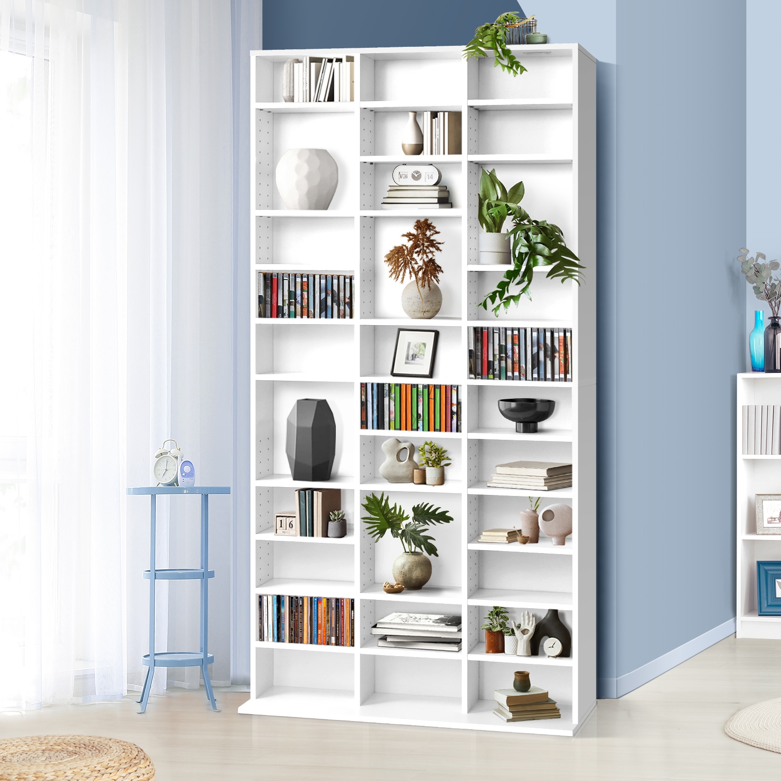 TEMU Large Capacity Modern Bookshelf & Media Storage Cabinet With Adjustable Shelves - 36-shelf Heavy-duty Particle Board Bookcase For Cds, Dvds,