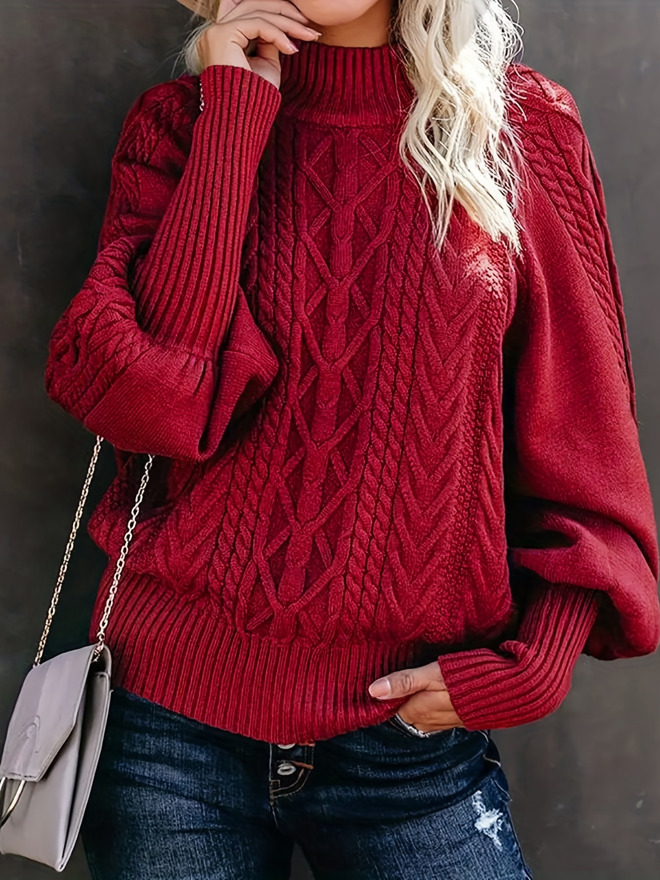 Solid Turtle Neck Cable Knit Sweater, Casual Fashion Loose Poncho Sweater,  Women's Clothing - Temu