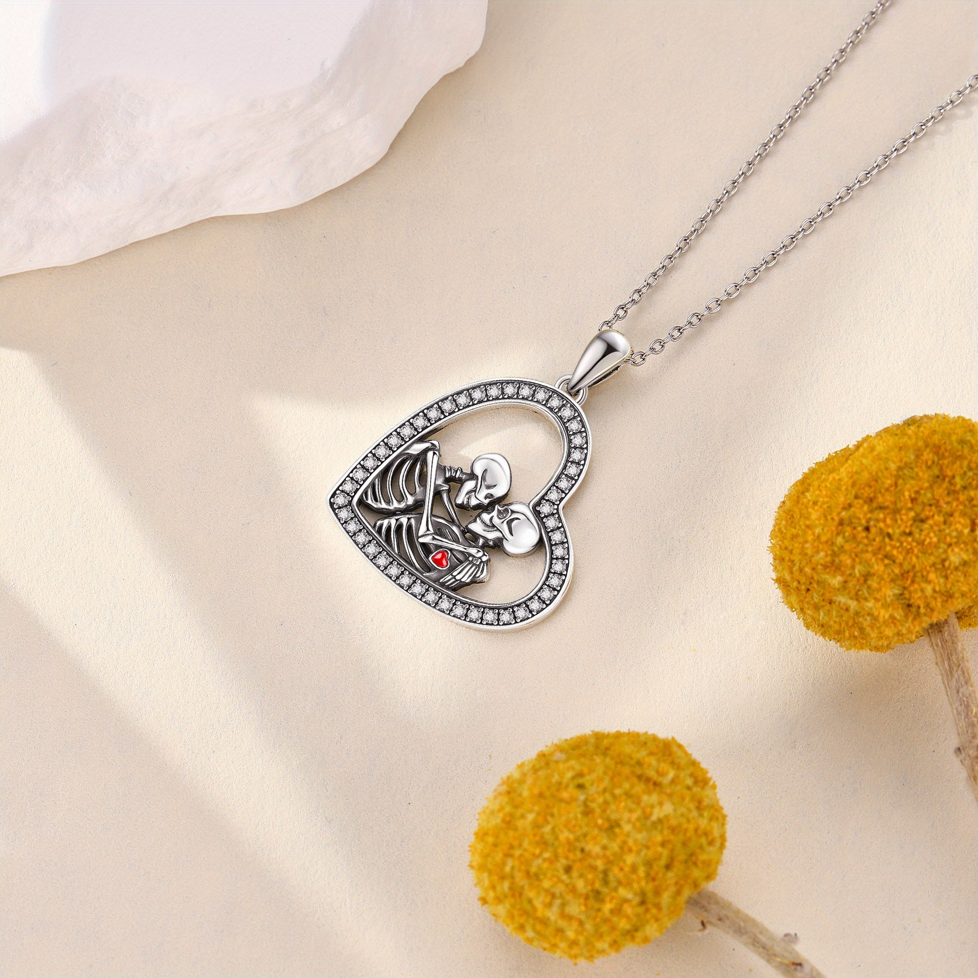 Women's S925 Sterling Silver Skull Embrace Pendant Necklace