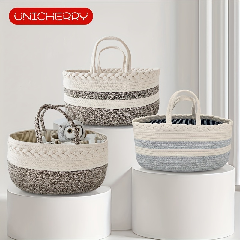 Stylish Beige Woven Storage Basket For Baby Diapers And - Temu