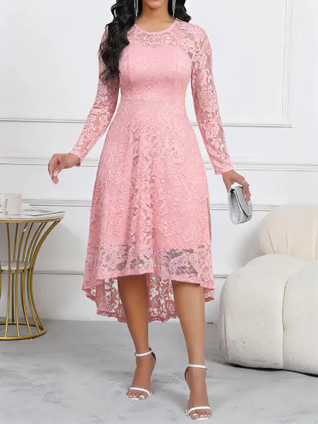strapless open back dress Self-Portrait - Pink Lace Embellished Midi Dress main image 1