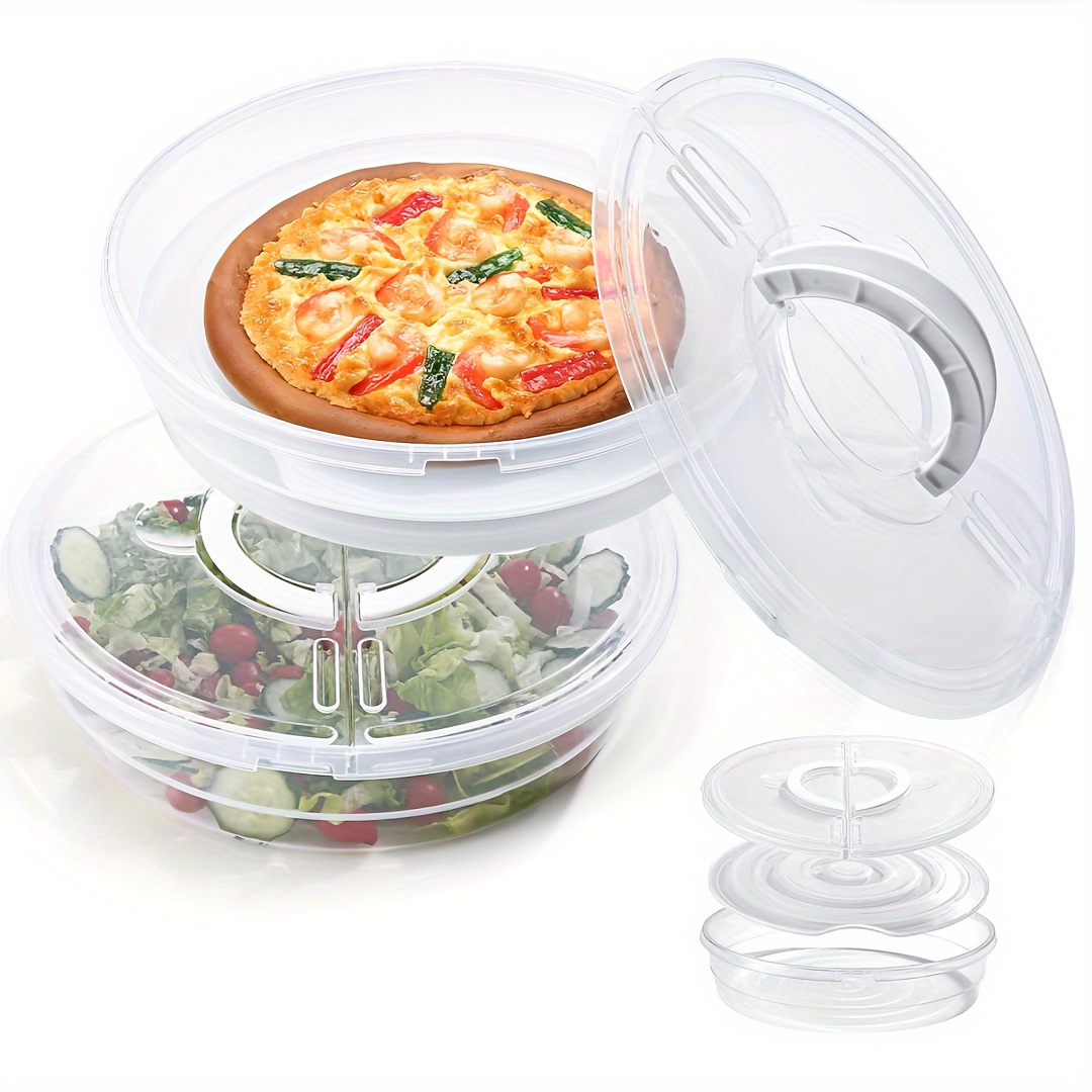 3 Pcs 12 Inch Food Storage Container with Lid and Handle, 2 Compartments  Pie Carrier Round Pizza Holder Reusable Pizza Keeper for Egg Cheese  Tortilla