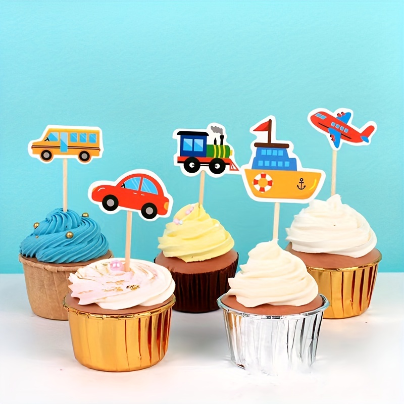 12 Stück Cupcake Topper Rennwagen, Schwarz-Weiße