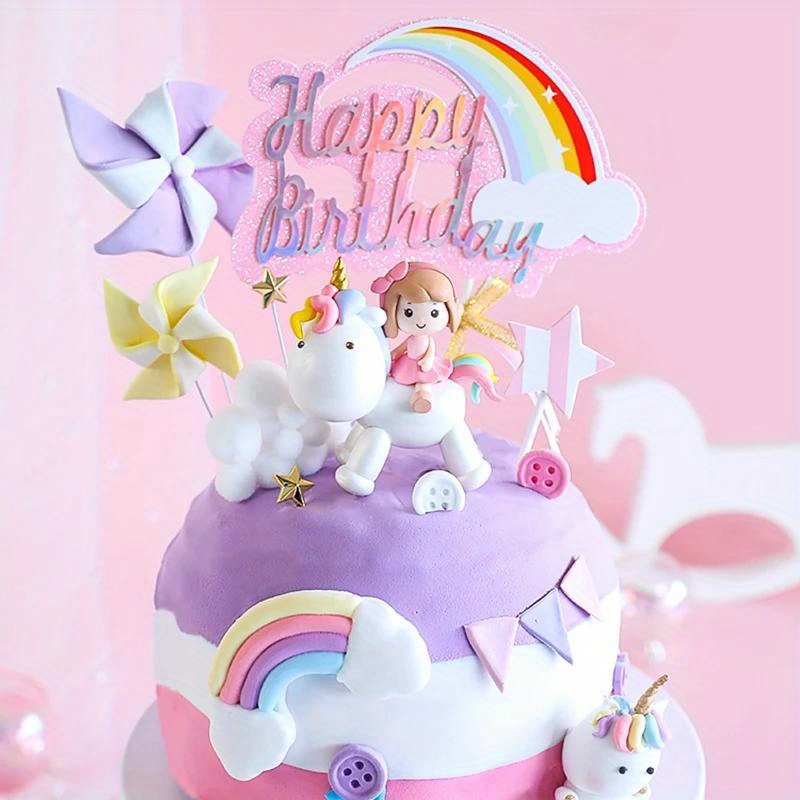 37 adornos para tartas de unicornio, decoraciones de pastel de arcoíris con  estrellas arco iris, bolas de unicornio, decoraciones de pastel de feliz