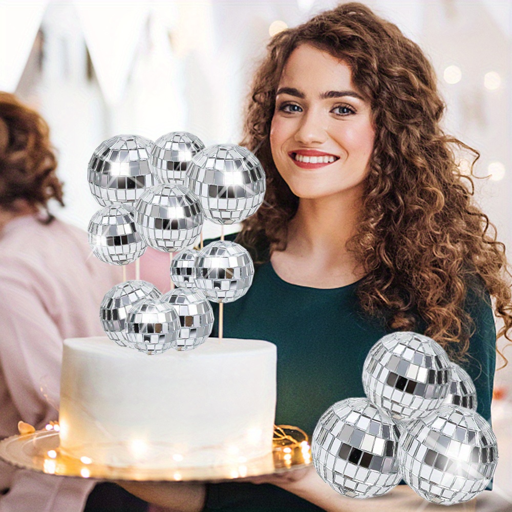 wocpvm 18 Pièces de Décorations de Gâteau Boule Disco, Decoration Gateau  anniversaire Disco Ball Gâteau Décoration pour Disco Thème Party, Thème Des