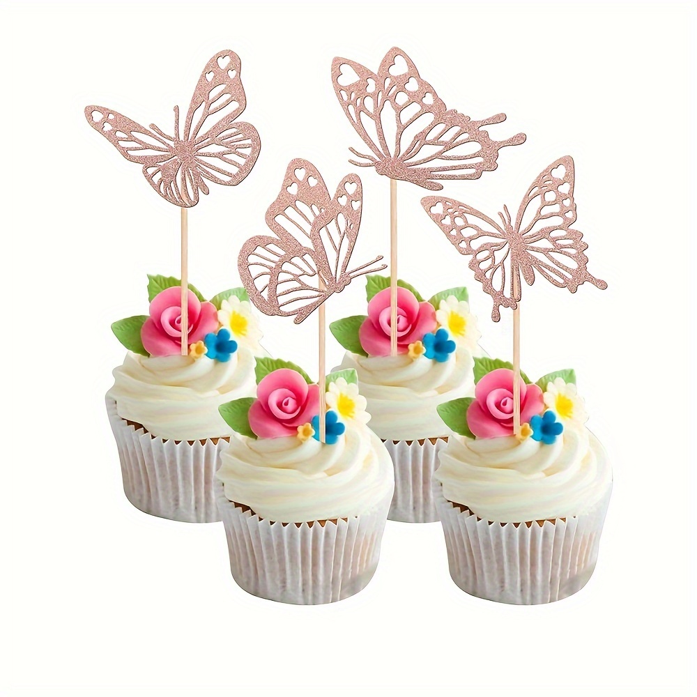 13 pçs glitter borboleta feliz aniversário bolo toppers 3d rosa crianças  festa de aniversário cupcake topper para chá de bebê cozimento decoração -  AliExpress
