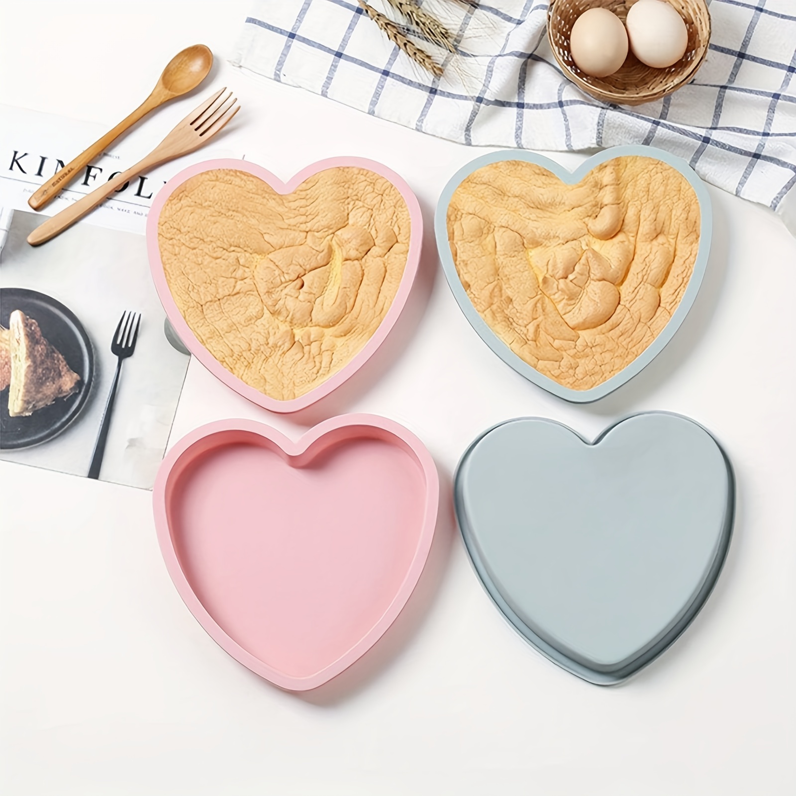 3pcs, Valentine's Day Heart Shaped Cake Pans, Red Heart Cake Molds, 8in 6in  4in Love Silicone Molds, Nonstick Heart Baking Pans, Reusable Heart Molds