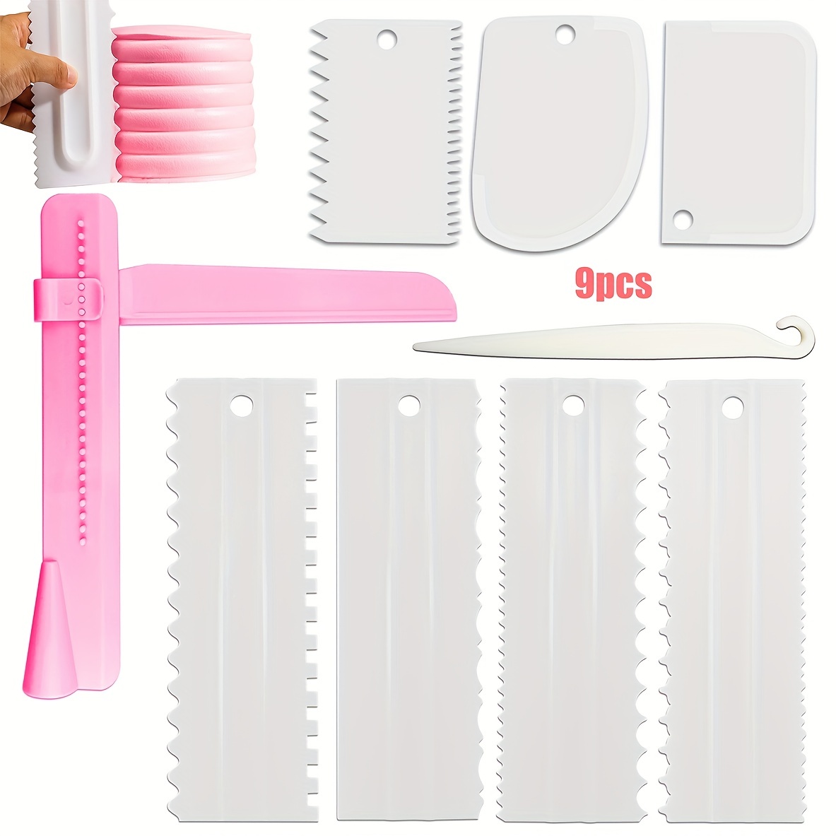6 Pieces Stainless-Steel Cake Scraper Set, Double Sided Patterned Comb Metal Scraper 9 inch, Edge Stripe Edge Baking Tools Smoother Scraper for