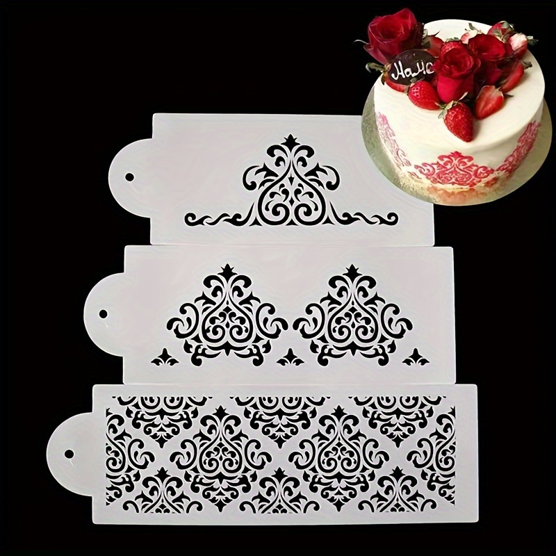 Cake Stencil, Cakes Baking Templates Embossed Fondant Impression Mat Hollow  Printing Lace Templates for Cake Chocolate Dessert 3Pcs