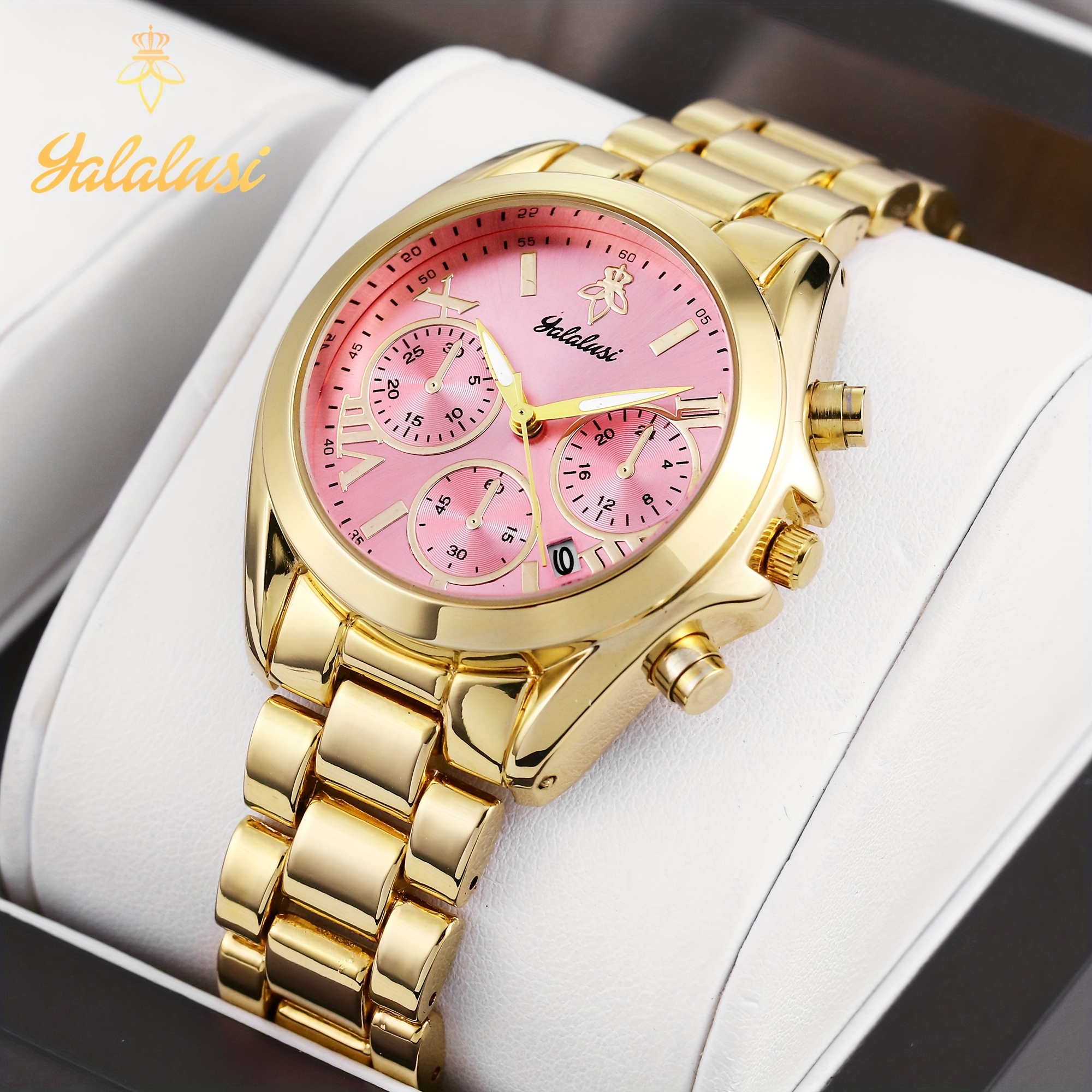 YaLaLuSi Women s Watch Luxury Round Pointer Quartz Watch Calendar Rome Fashion Analog WR Wrist Watch Date Watch