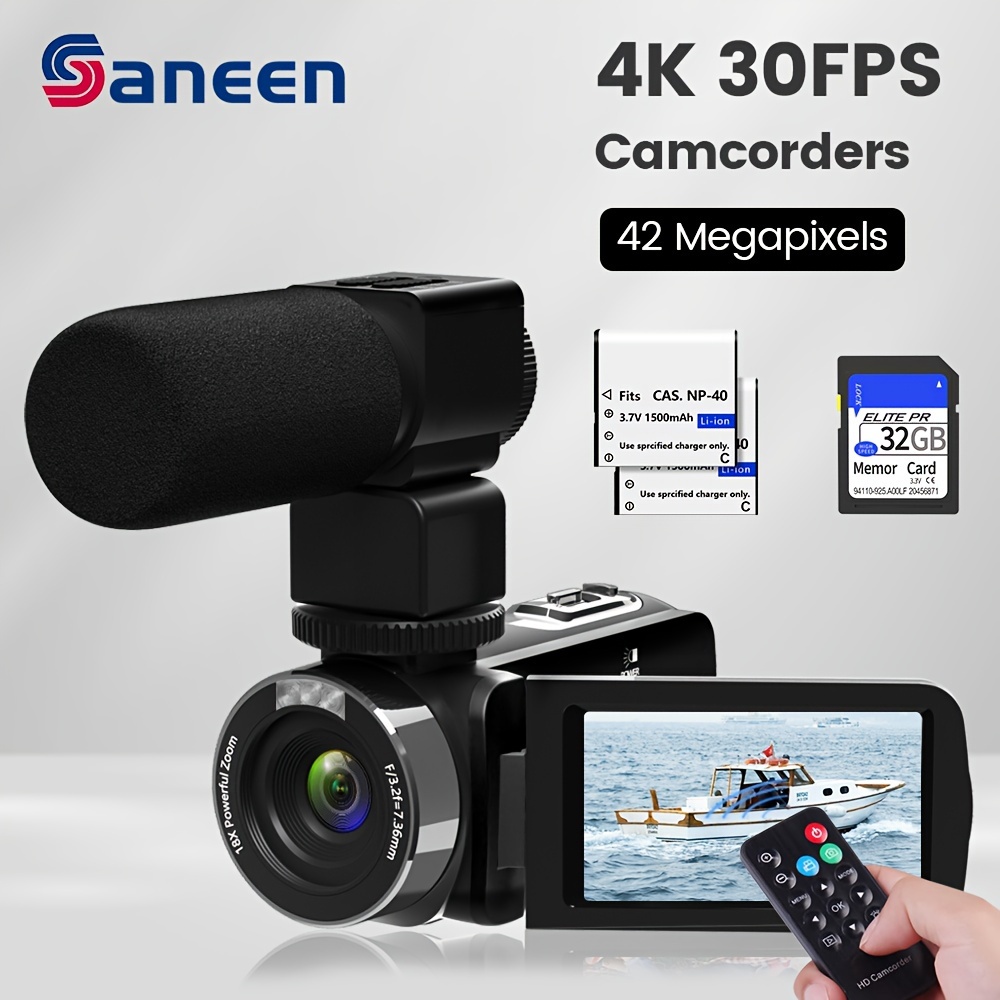 Cámara de video 4K 18X potente zoom digital, cámara de vlogging IPS de 48MP  3.0 pulgadas para , videocámara de pantalla táctil de rotación de