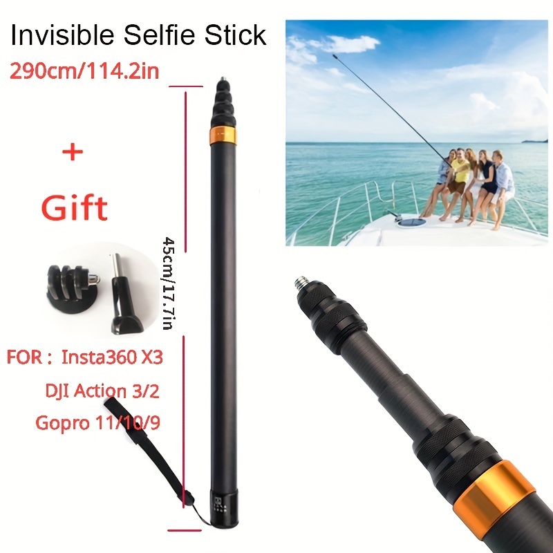 Selfie Stick Long Pole Invisible for GoPro Insta360 (120cm/47.2inch),  TELESIN Carbon Fiber Waterproof Extension Monopod for Go Pro Max Hero 12 11  10 9