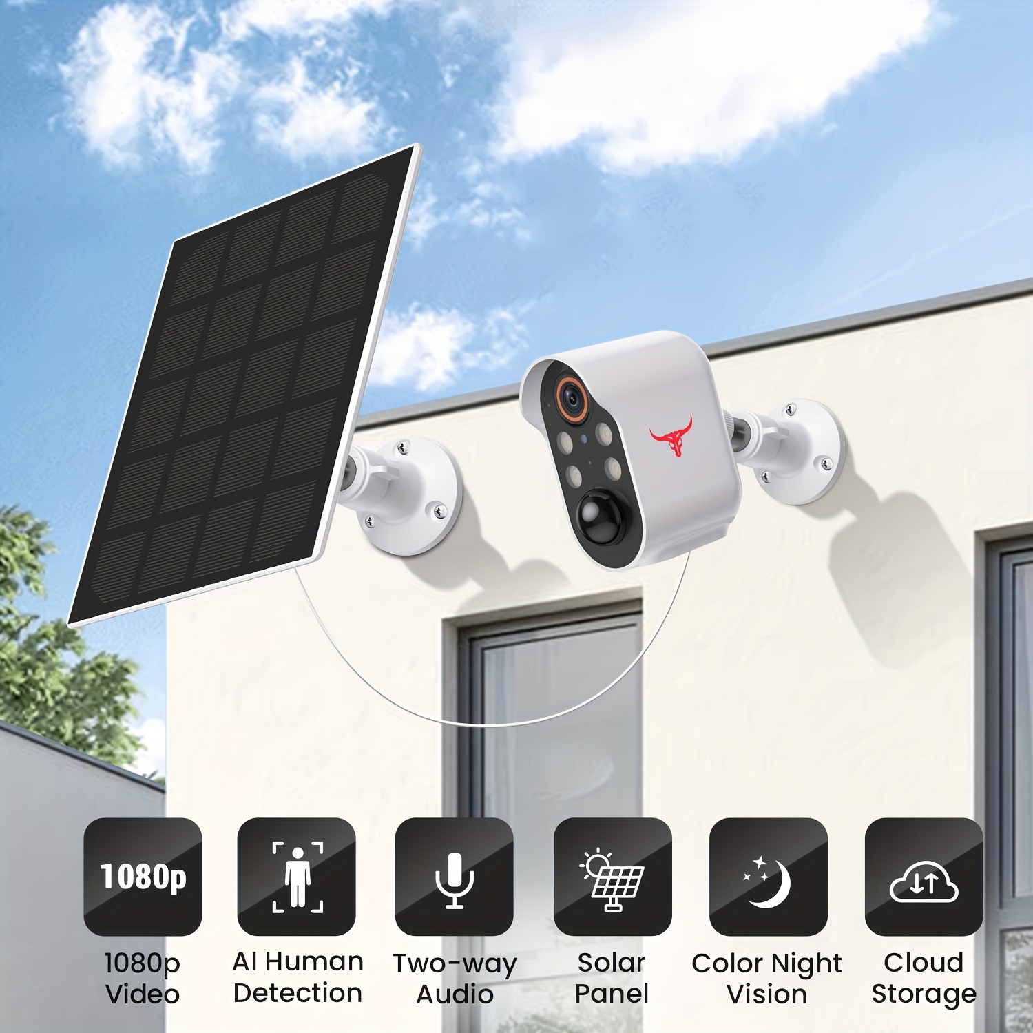  Cámara de seguridad 2K inalámbrica para exteriores, alimentada  por energía solar 2.4G WiFi de 360° con luz estroboscópica/foco sistema de  seguridad para el hogar con detección de movimiento y sirena, audio
