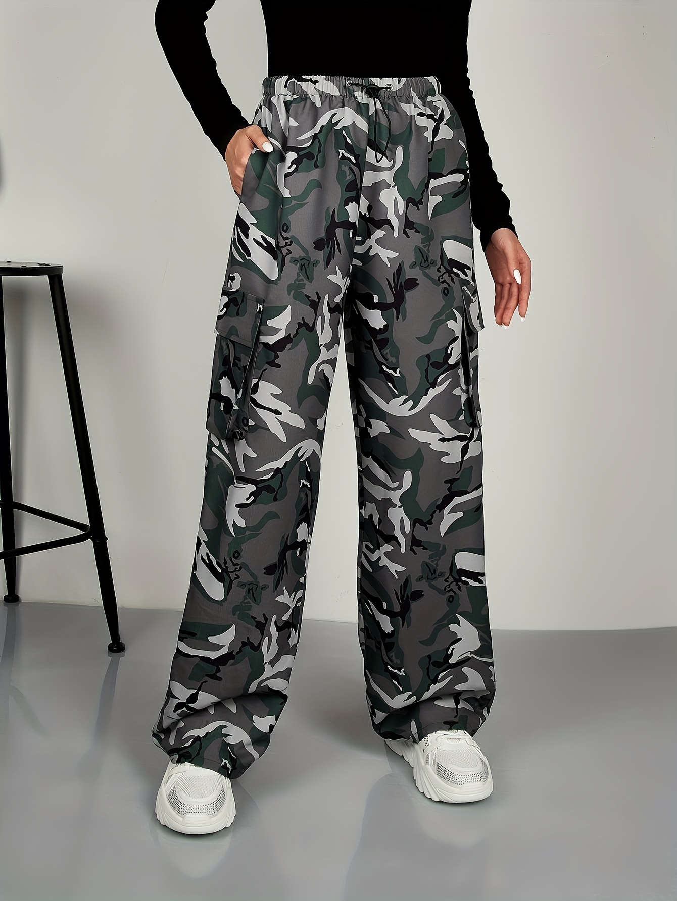 Camo Print Drawstring Pants, Casual Skinny High Waist Pants, Women's  Clothing