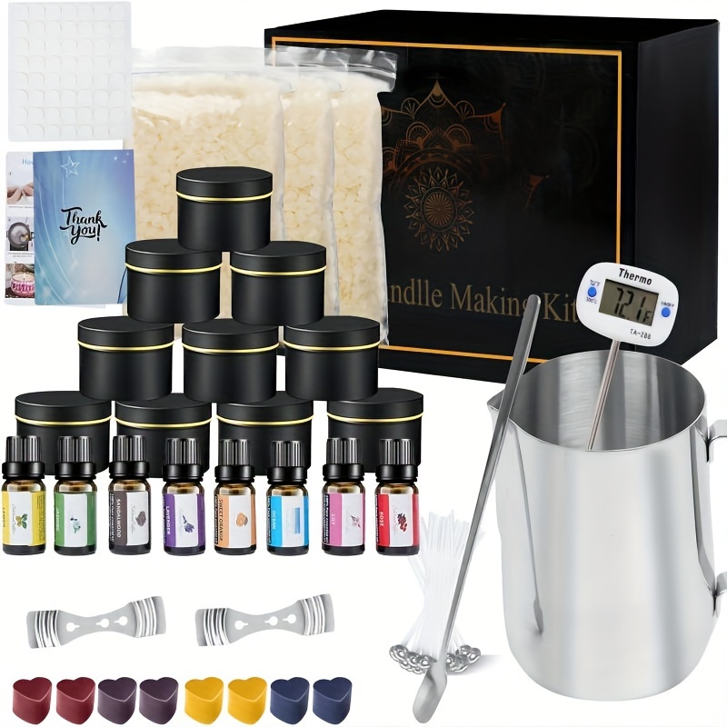 iDIY Kit de suministros para hacer velas perfumadas (juego grande de 55  piezas) – Incluye chips de cera de soja natural de 4 libras, 12 latas,  aromas