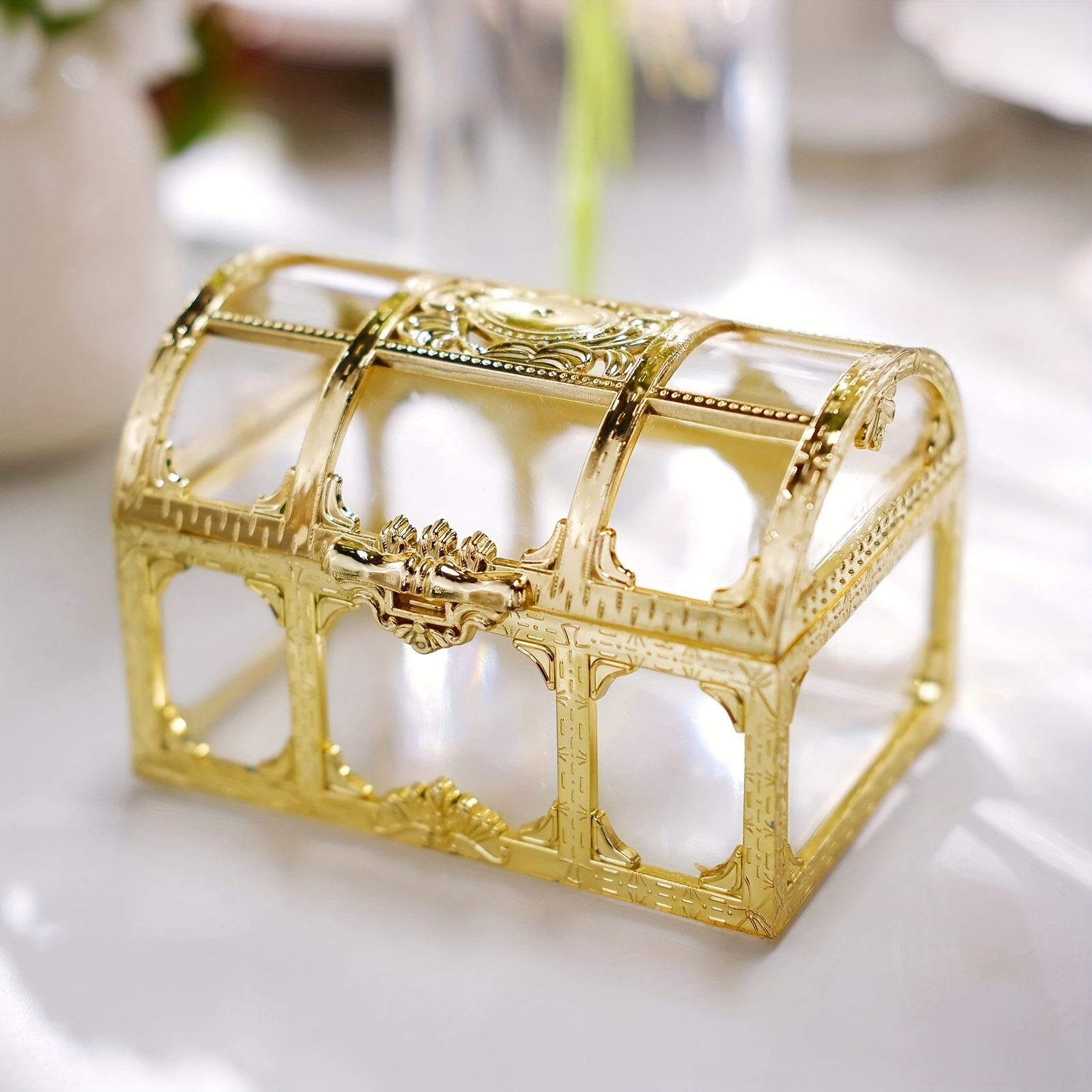 Small Clear Plastic Gold Treasure Chest Favor Containers (Set of 2)