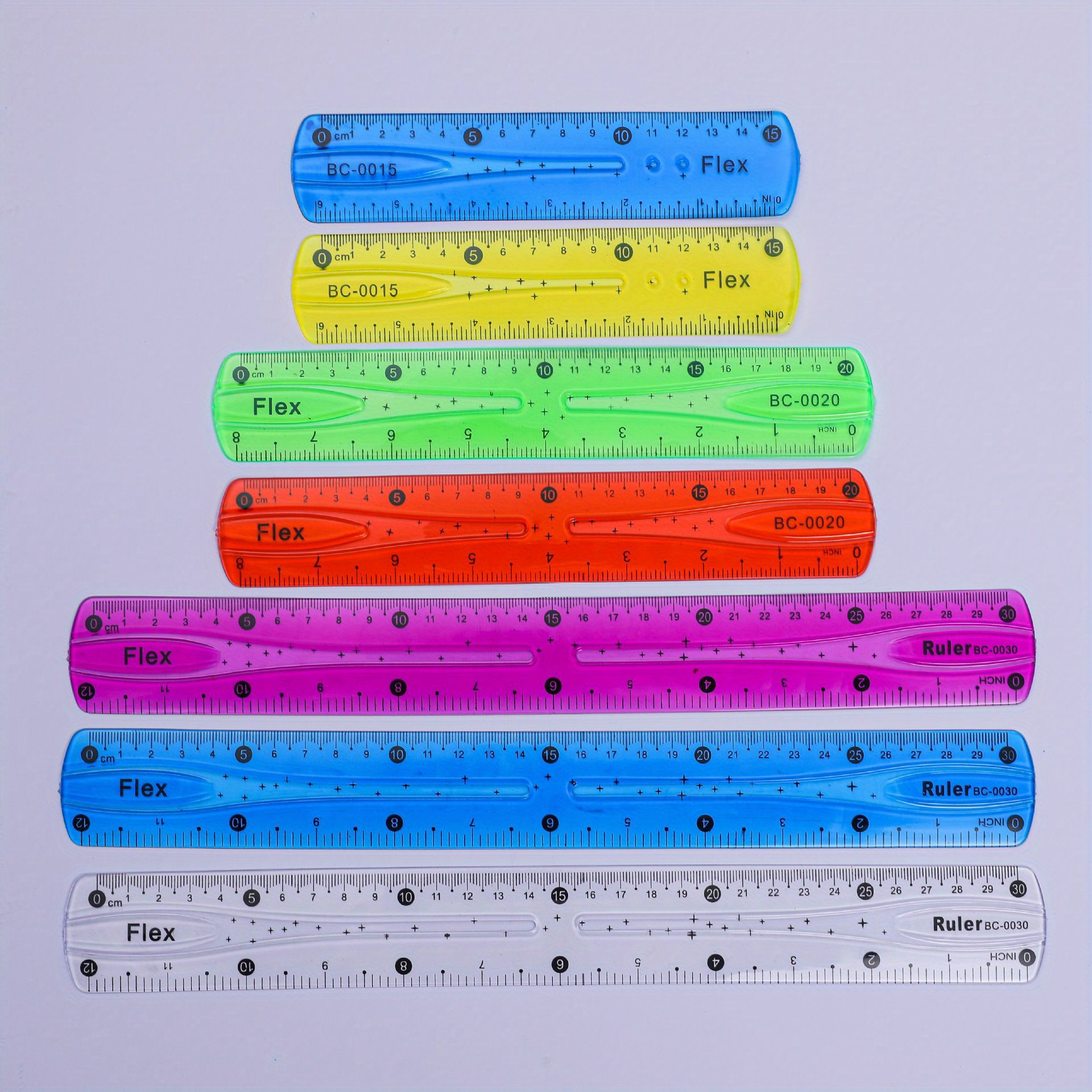 Juego de reglas escolares flexibles de 20 cm, 4 unidades