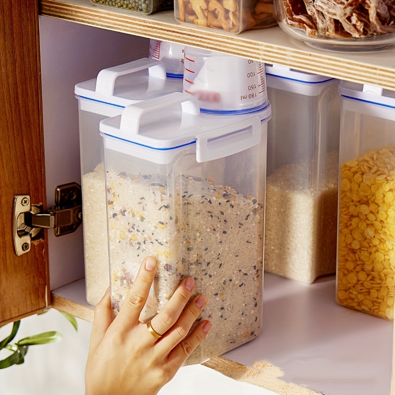 Cereals Storage Container with Measuring Cup Dustproof Moistureproof Bottles  Kitchen Storage Supplies