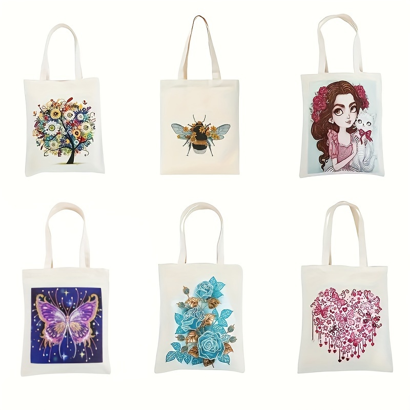1pc Women's Black Canvas Tote Bag With English Articles And Butterfly  Print, Perfect For Shopping And Daily Use