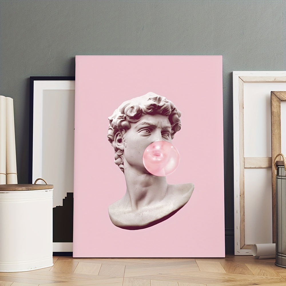 Aesthetic Statue Head Pink Shower Curtain, Statue Bust Decor, Pink