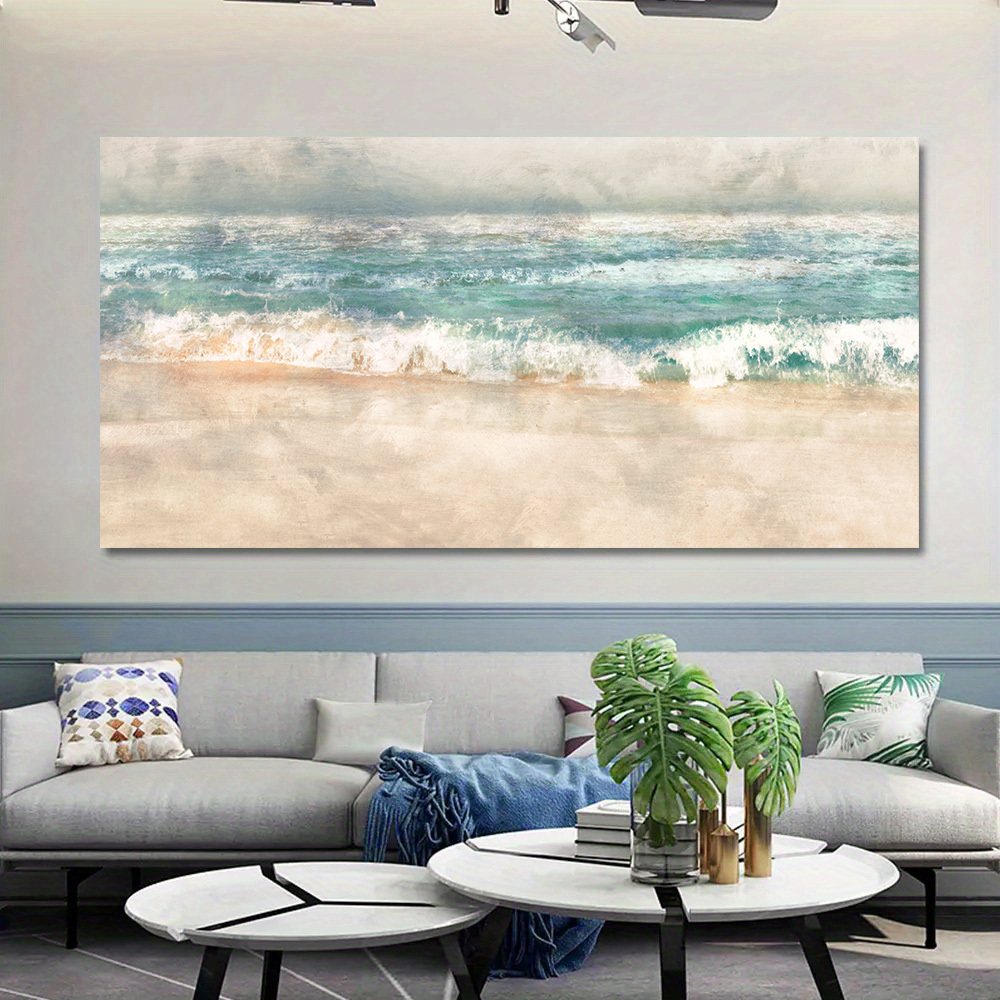 Cuadros grandes de playa para pared, lienzo, obra de arte de arte de  paisaje marino azul, marco de ventana, decoración de sala de estar,  dormitorio