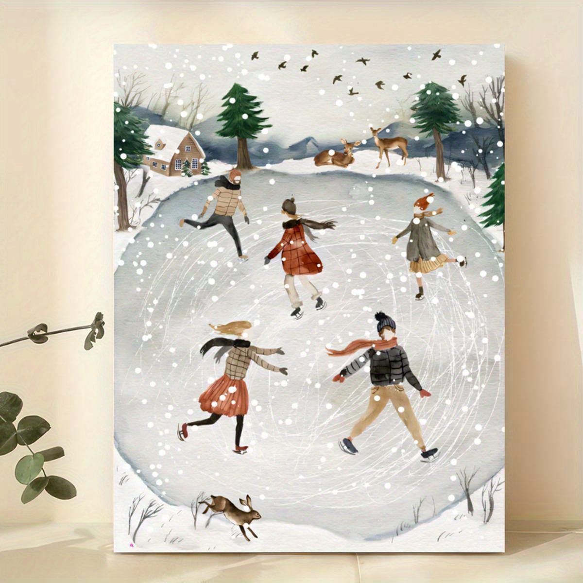 Alce renna stampe d'arte natale tela pittura Snowscape Poster da