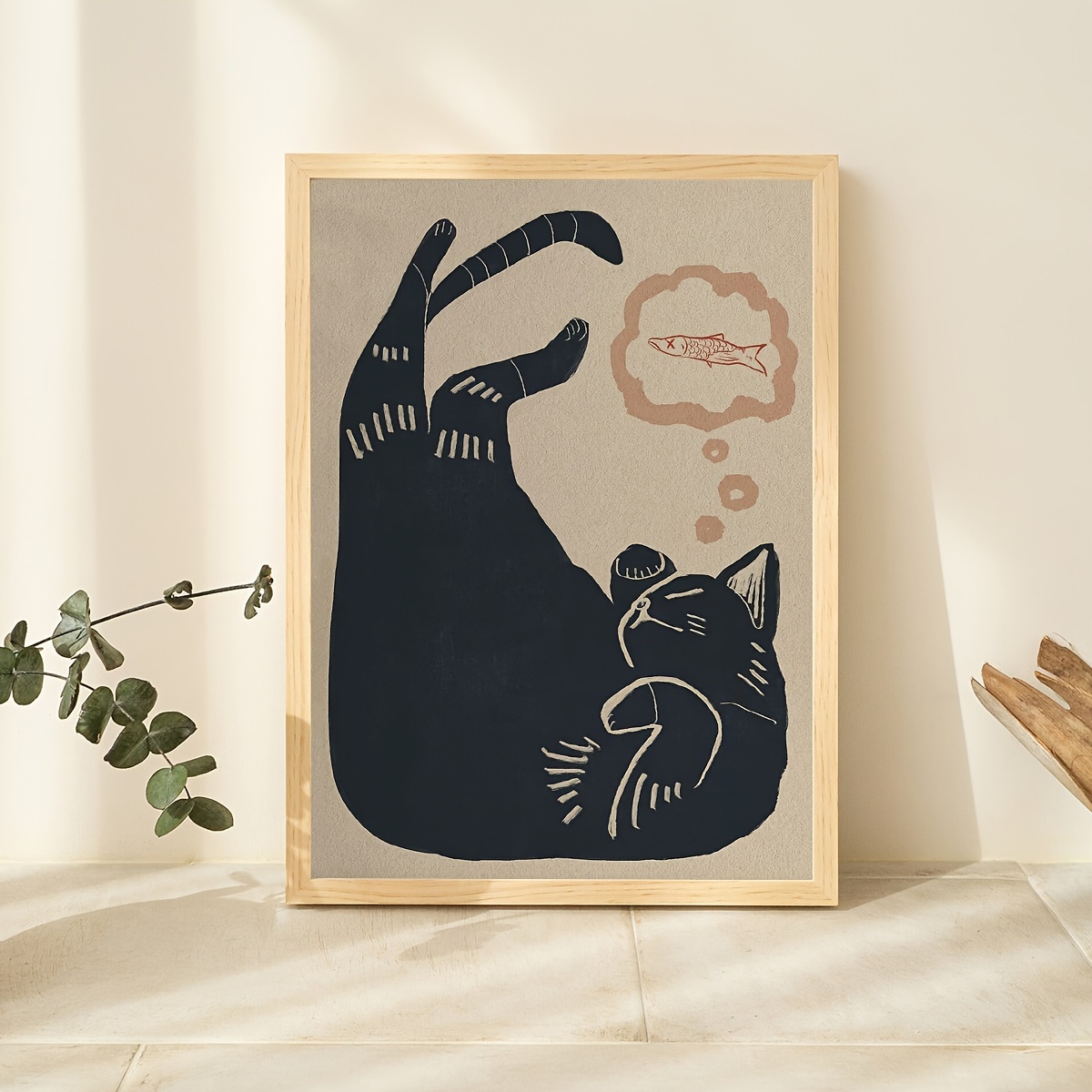 Gatto nero. Disegno originale con pennarello nero. Commissione minimalista,  arte in bianco e nero. regalo unico di arte murale -  Italia