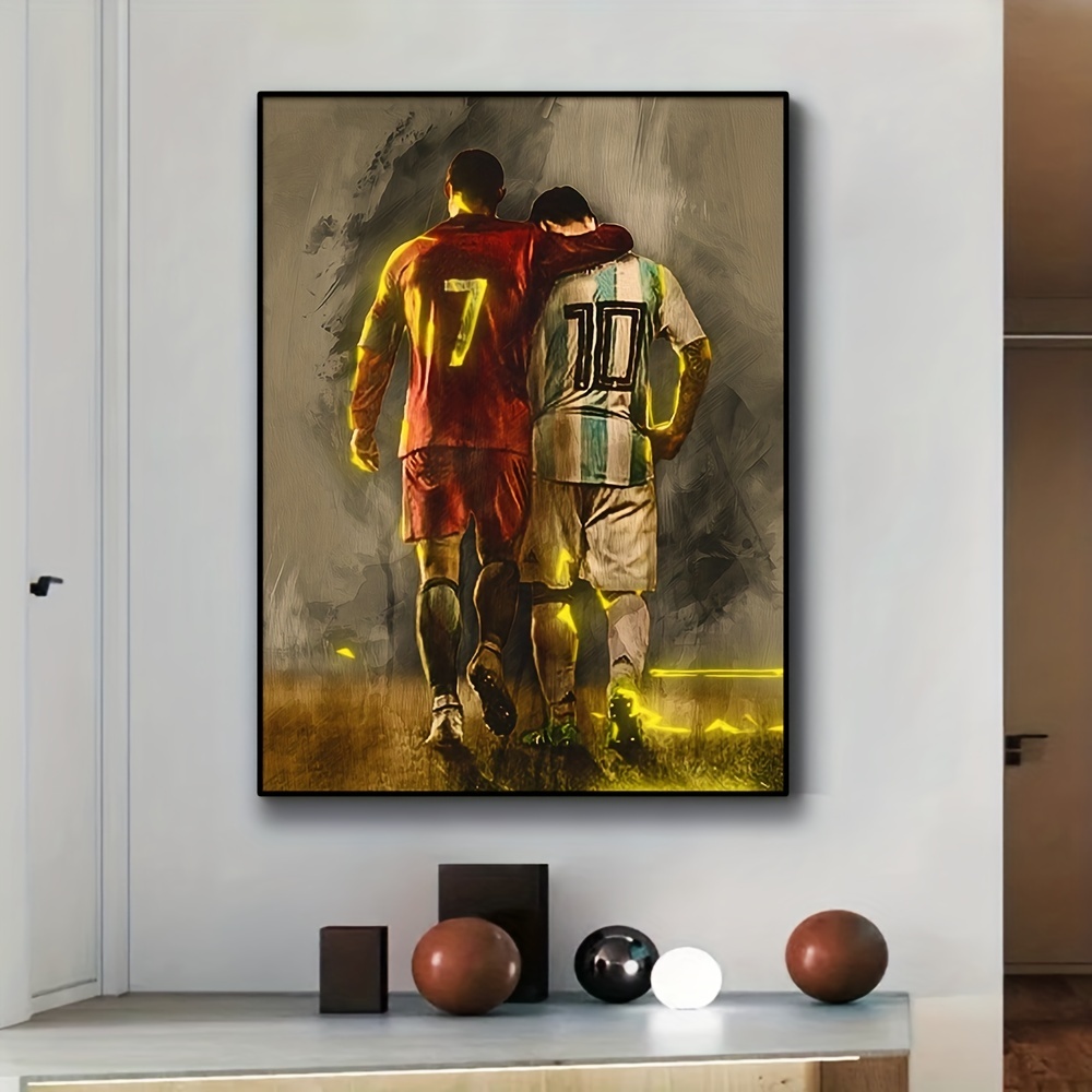 Messi & Ronaldo Chess Poster, Football Legends Canvas, Soccer