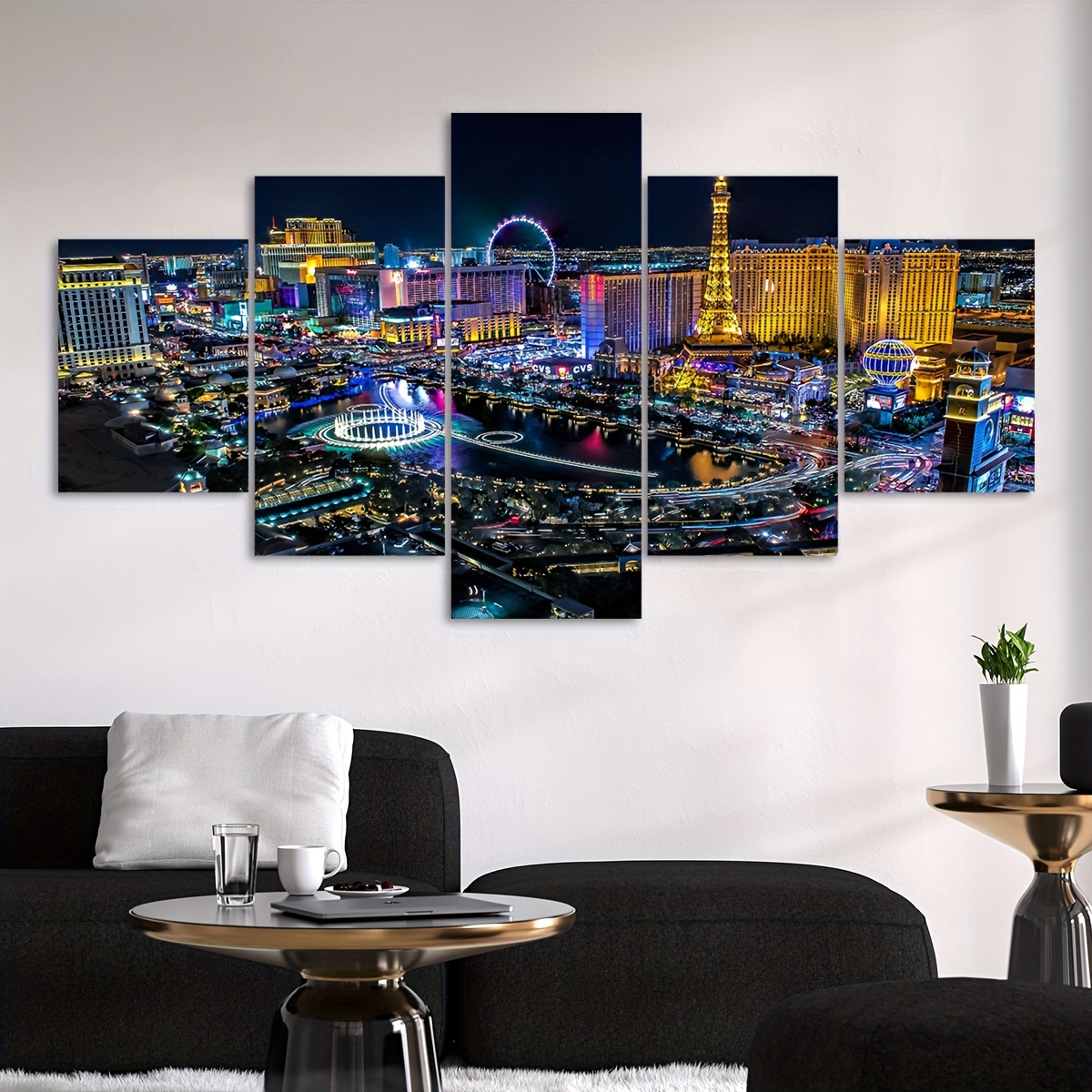 Fancy Las Vegas City Night 5Pcs Canvas Wall Art Print Poster Picture Home  Decor 