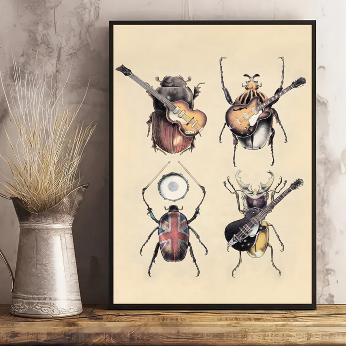 Affiches et imprimés Vintage de couleur d'insecte coccinelle licorne  scarabée, décoration murale en toile, peintures de maison pour salon