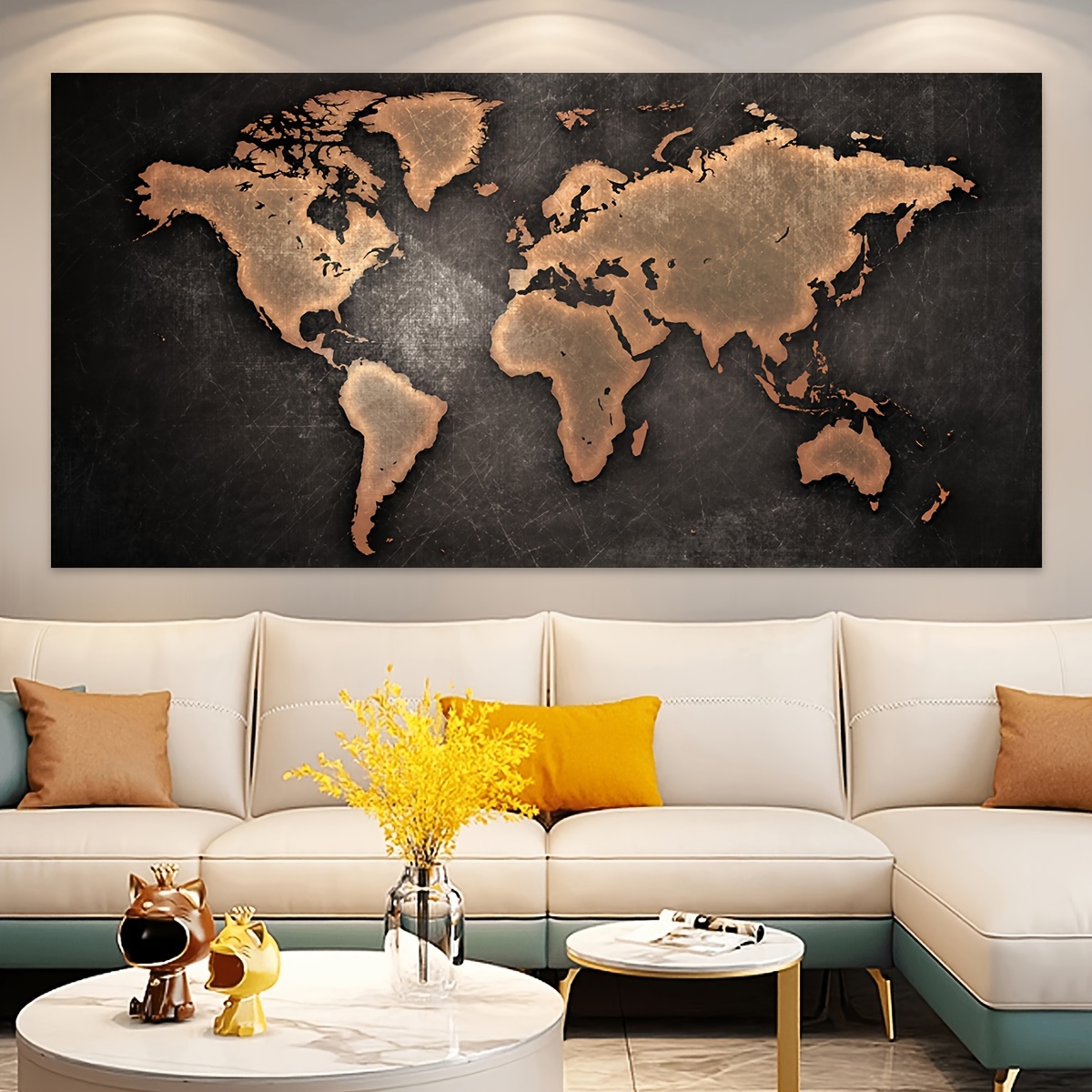 Large World Map Canvas Prints Wall Art Living Room Office 16x32 3 Piece  Green World Map Picture Artwork Decor Home Decoration