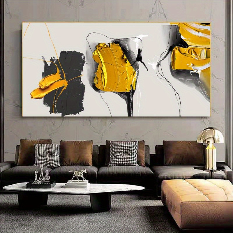 Canvas Wall Art For Living Room Abstract Black Yellow And - Temu