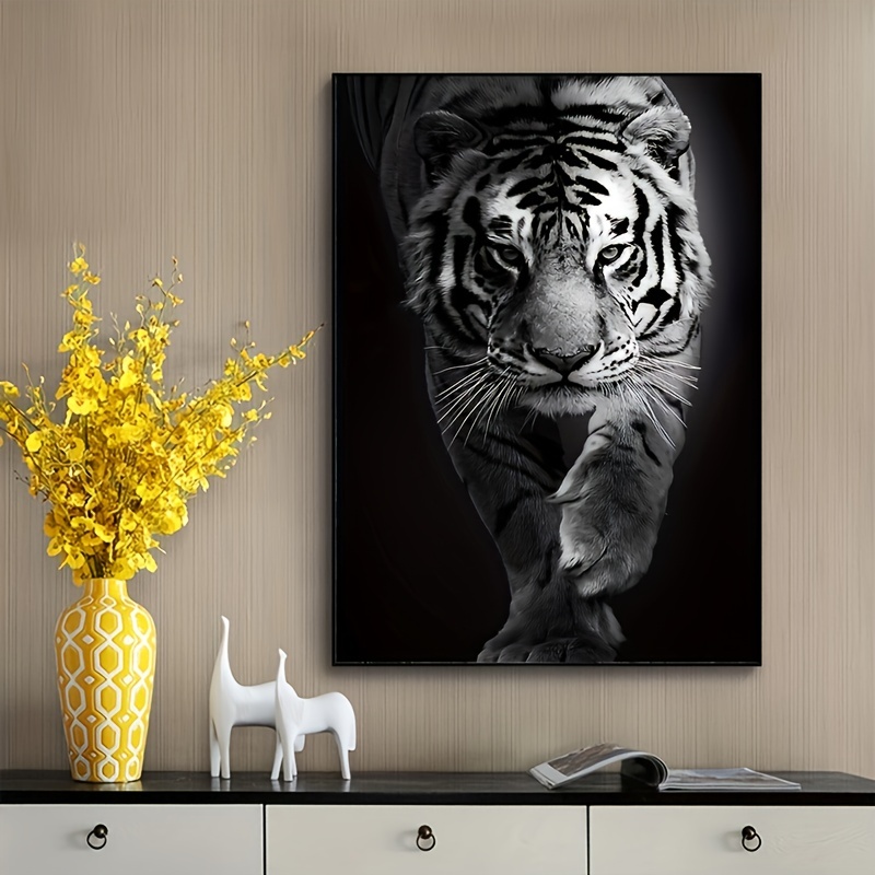 Album Poster Black White Tiger Canvas Wildlife Picture Wall - Temu