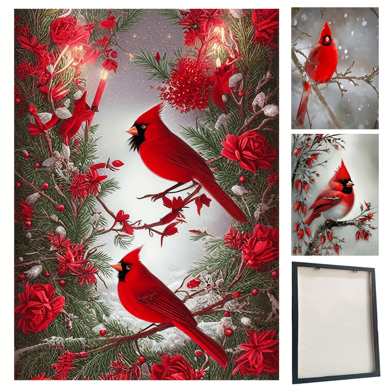 Cardinal Diamond Painting Finished Christmas Red Bird Art Canvas