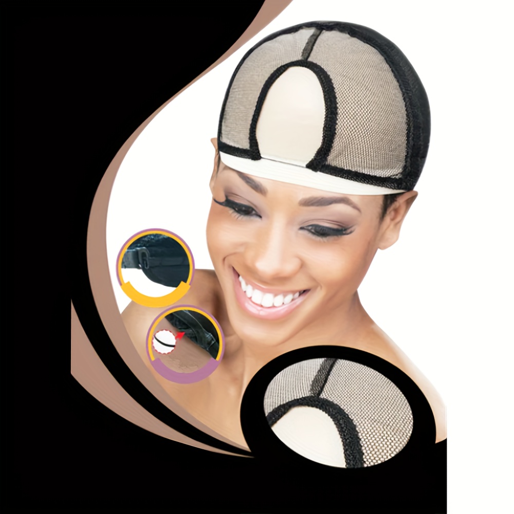 2pcs Large Size U Part Wig Cap for Making Wigs Glueless Spandex Dome Untra Strech Wig Cap Mesh Dome Cap Black Swimming Cap