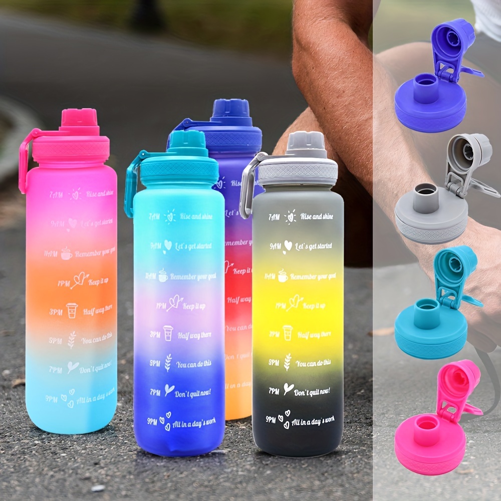 1L Tritan Material Water Bottle With Bounce Cover Time Scale Reminder  Frosted Leakproof Cup For Outdoor Sports Fitness 