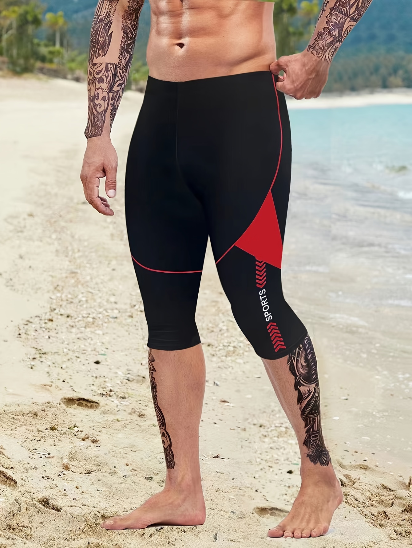 Men Sharkskin Swimwear Competition Swim Pants Leggings Swimwear Diving Pants