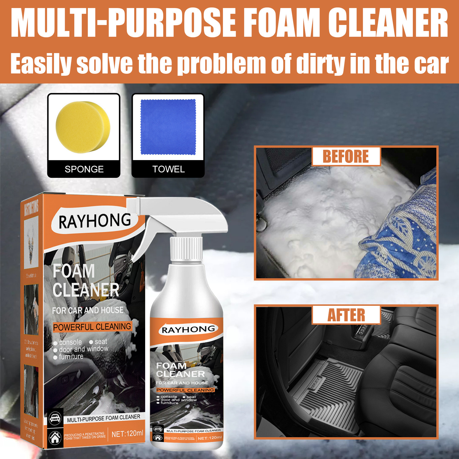 Car Magic Foam Cleaner, Foam Cleaner for Car, Foam Cleaner All Purpose, Multi-Purpose Foam Cleaner, Powerful Stain Removal Kit (30ml, 3pcs)