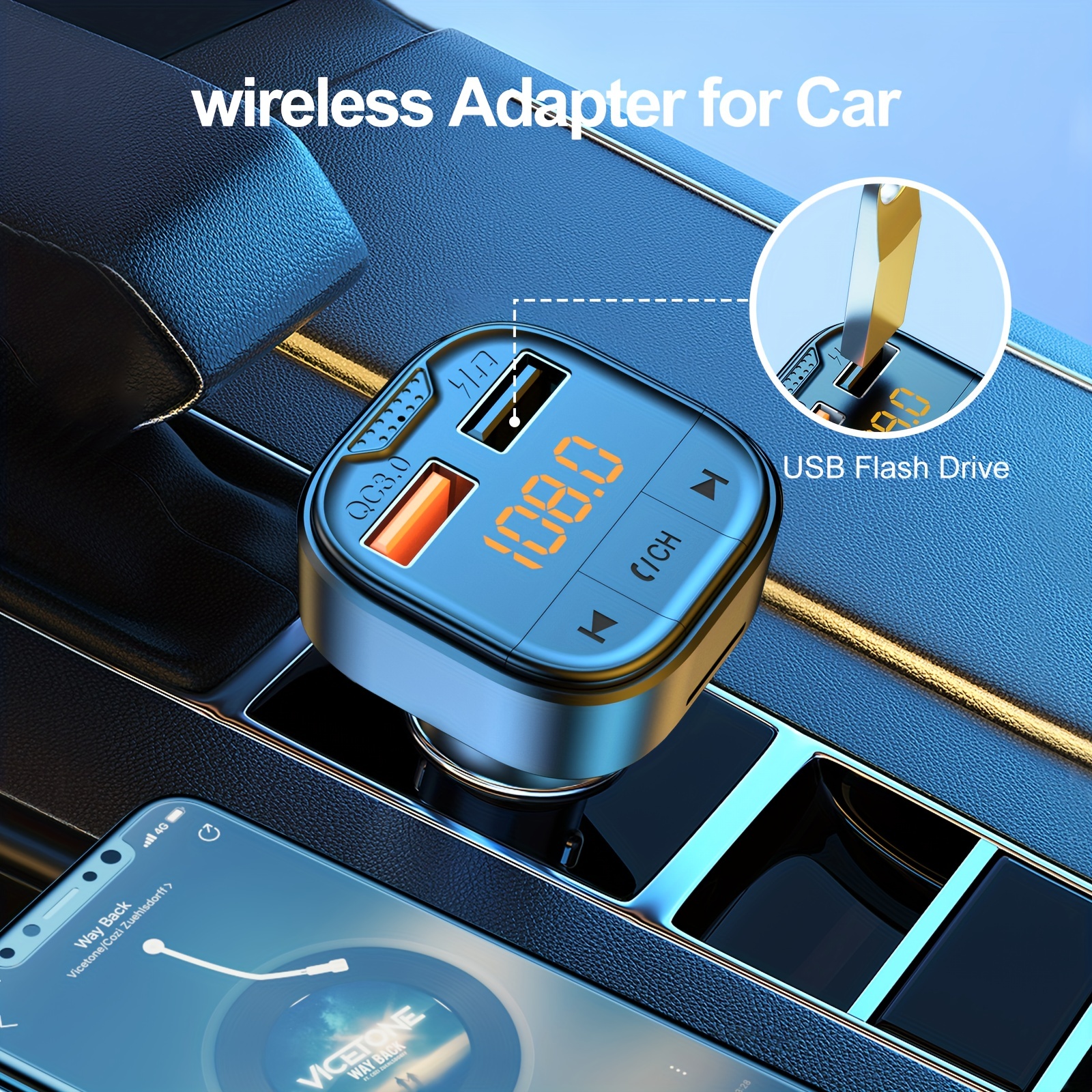 Nulaxy Transmisor FM Bluetooth para coche, adaptador Bluetooth inalámbrico  para automóvil V5.0 con pantalla a color grande, compatible con llamadas
