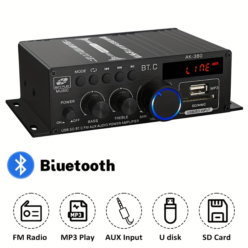 Black 100W + 100W Bluetooth 5.0 amplificateur numérique sans fil Audio  classe D Hifi stéréo récepteur puissance ampli USB AUX voiture son Mini  ampli