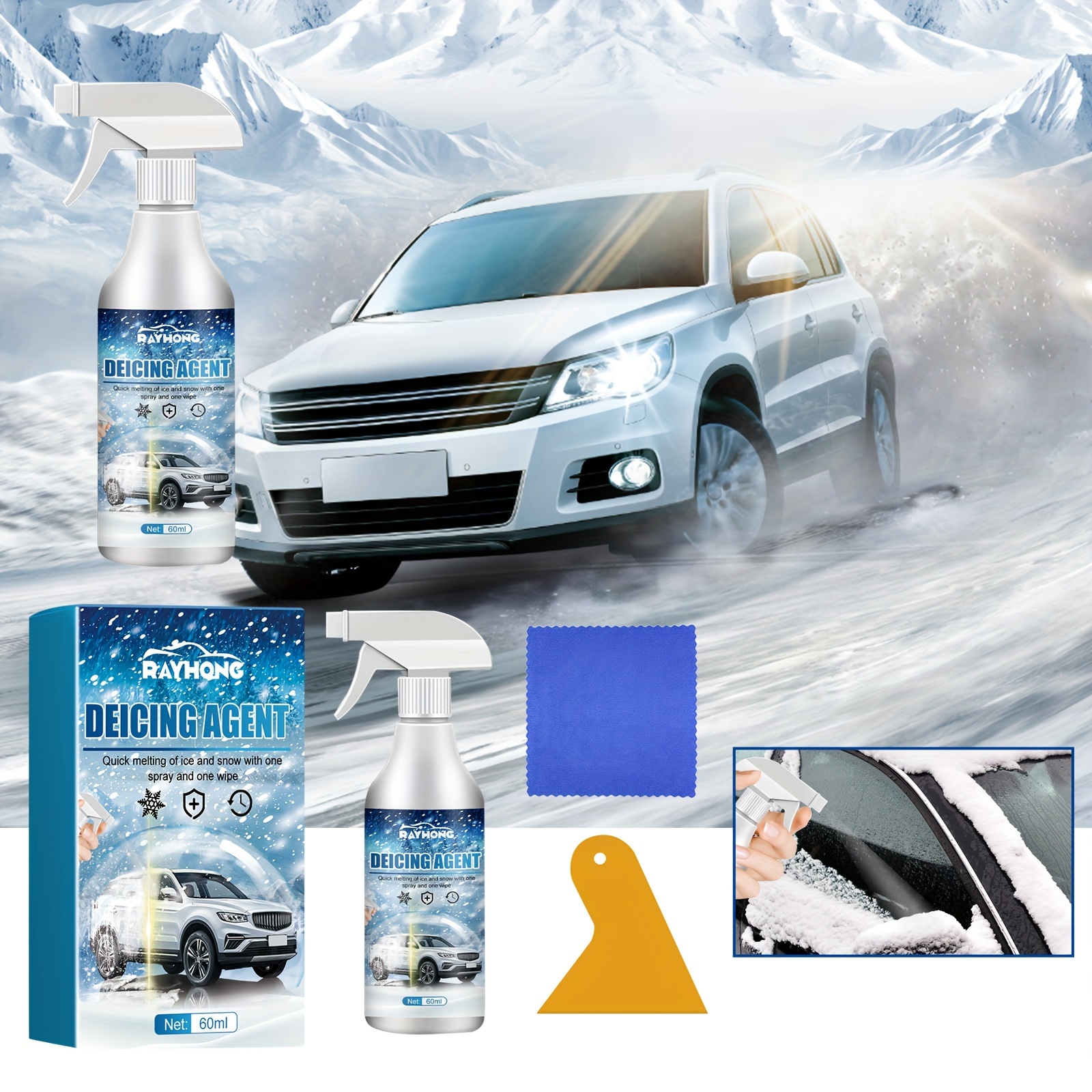 Car Defroster Deicer Spray, Auto Windshield Deicing Spray, Car Snow Melting  Agent, Freezer Defrosting Spray, Ice Melting And Snow Removing Agent 60ml
