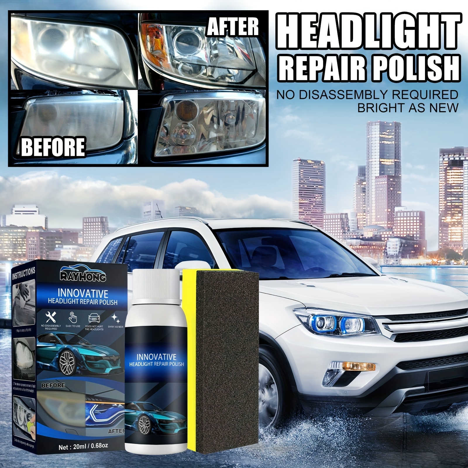 2/3/4pcs Lens Pro Headlight Repair Polish, Car Headlight Restoration Kit  with Sponge, Advanced Headlight Renewals Lens Pro Headlight Polish Spray,  Truck Car Headlight Cleaner and Restorer Kit (4pcs)