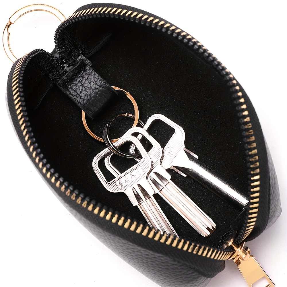 Auto Schlüssel Tasche Echtes Leder Herren Damen Tasche Schlüsselanhänger  Smart Universal Doppel Reißverschluss Haken Münze