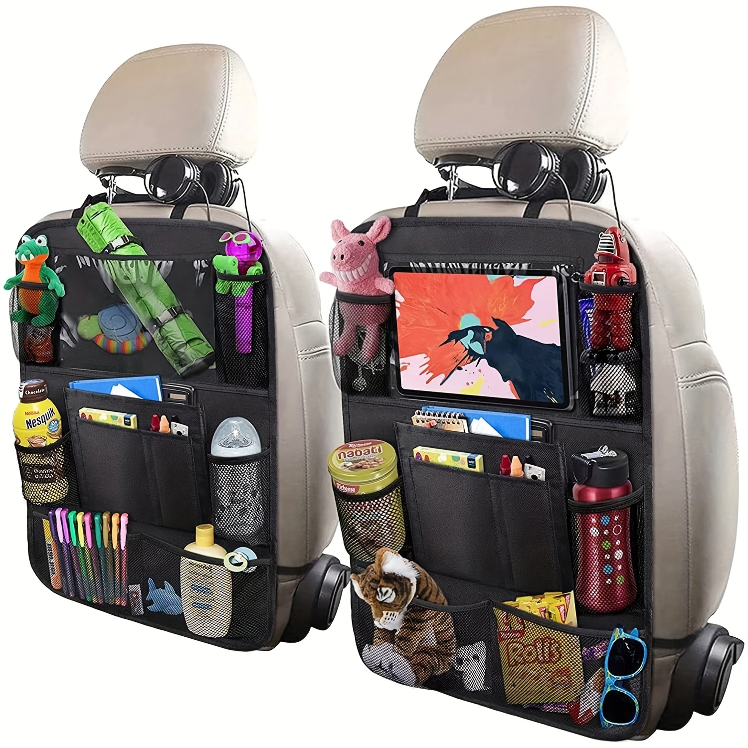 Car Seat Organizer+Car Trash Can, Backseat Car Organizer, Protector Kick  Mats for Kids, Table Tray, Foldable Dining Table with iPad and Tablet Holder,  Travel Accessories Organizer (1 Pack) 