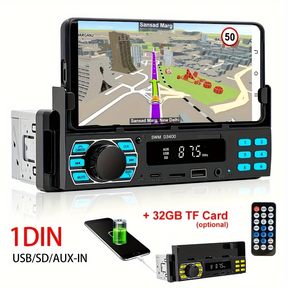 Android Single DIN - Estéreo para automóvil con navegación GPS en el  tablero, pantalla táctil abatible de 7 pulgadas, Bluetooth 1 DIN USB, WiFi