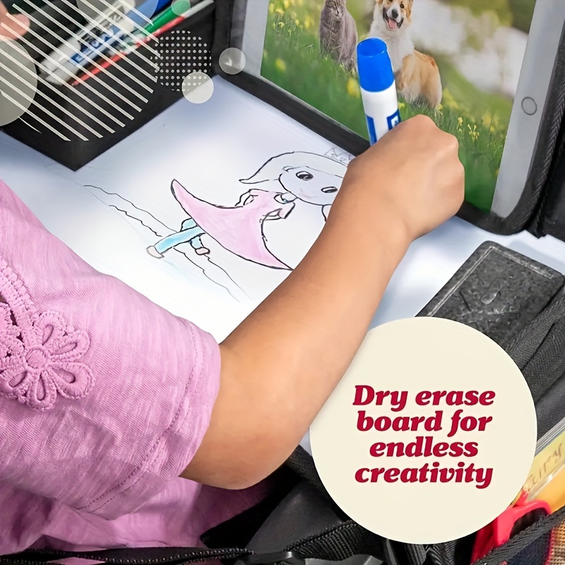 Kids Travel Tray Car Seat Travel Tray Toddler Travel Essentials Activity  Tray Table Travel Organizer Waterproof Surface Dry Erase Board Gray 