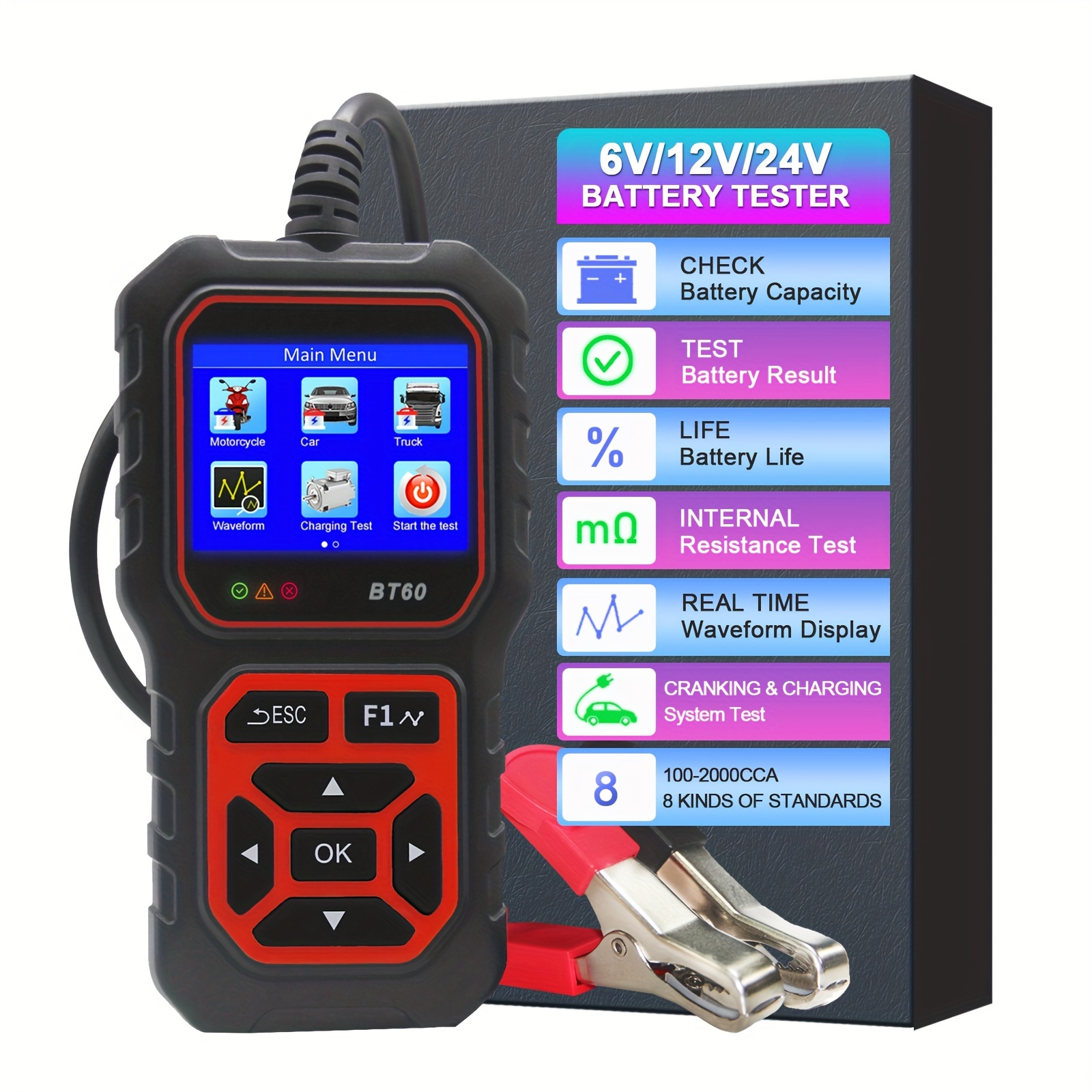  KAIWEETS Car Battery Tester 12V 24V, Auto Battery Load Tester  with 100-2000 CCA Value Internal Resistance Cranking Charging Test, Battery  Analyzer for Automotive, Motorcycle, Truck, Boat : Automotive
