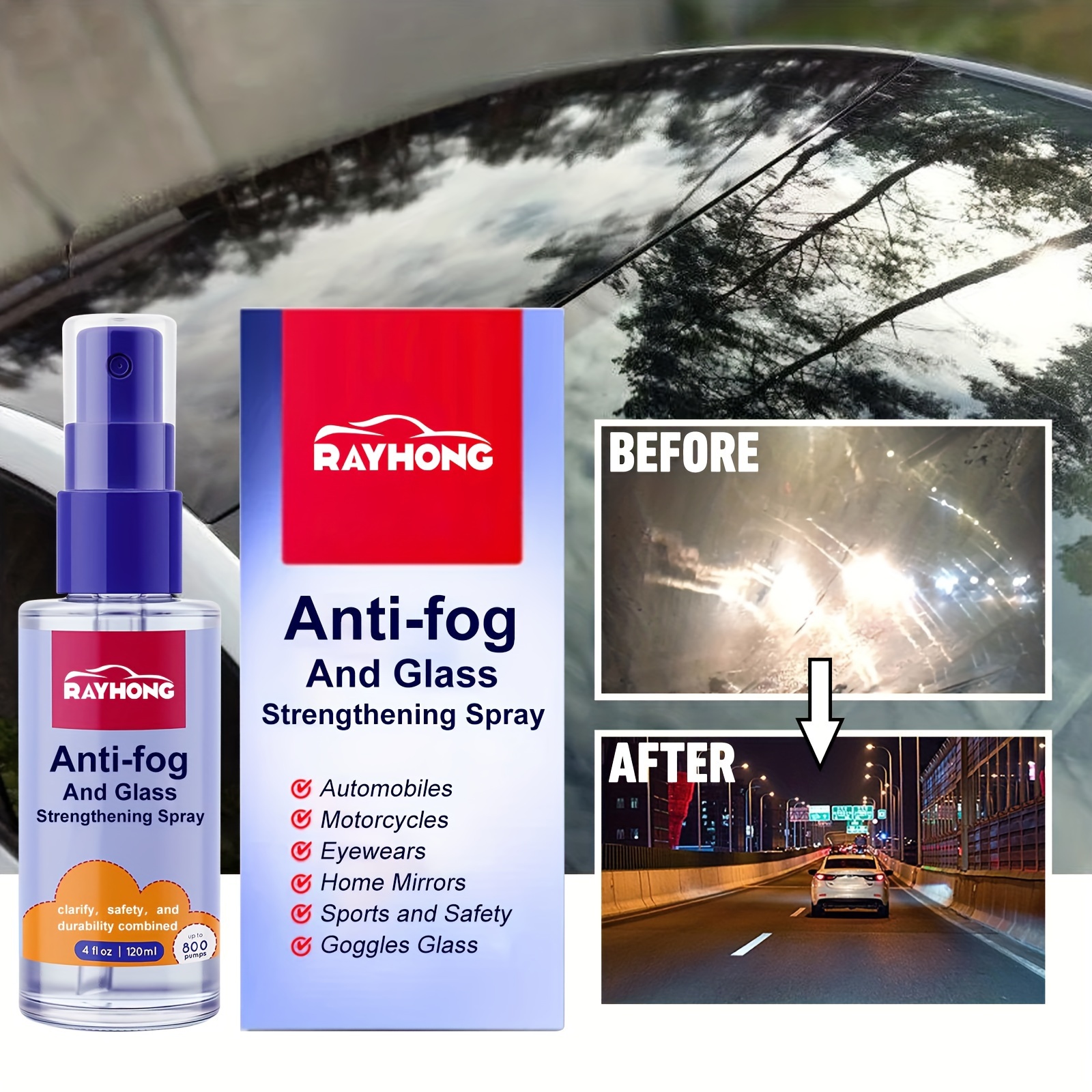 Comprar Spray antivaho de 60 ml, 3 en 1, multifuncional, de larga duración,  alta eficiencia, a prueba de lluvia, limpieza rápida, cuidado del coche,  agente antivaho para parabrisas delantero y trasero