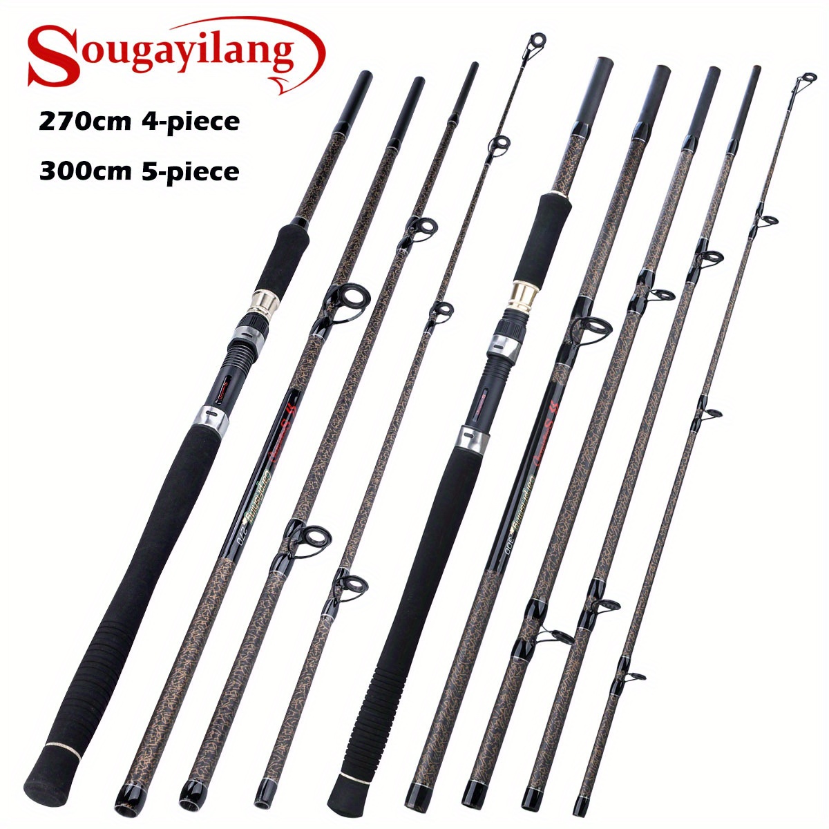 Sougyilang 2-piece 180cm/6ft Fishing Rod, Solid Carbon Fiber