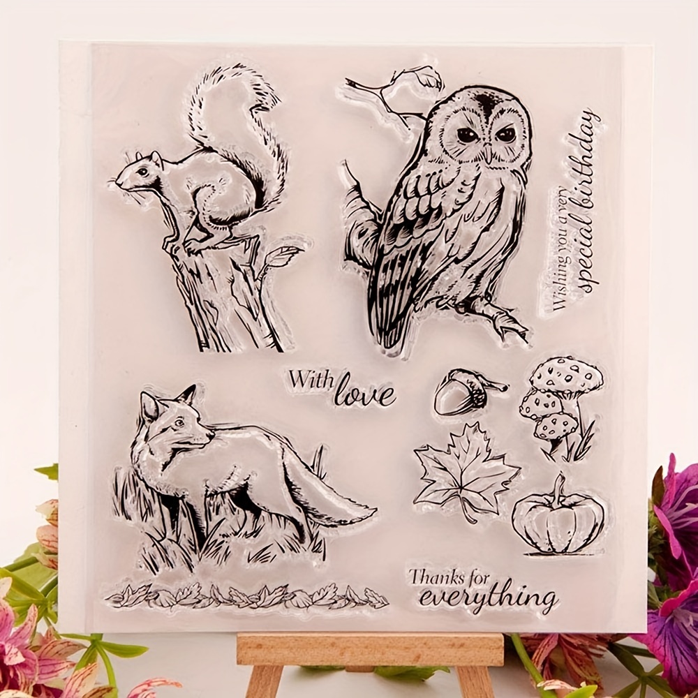 Owl Tree Clear Stamps for Card Making, Fall Tree Transparent Rubber Stamps  for Bullet Journal DIY Scrapbook Decoration Handmade Crafts Notebook